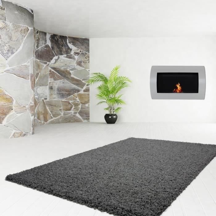 Trendy Tapis De Couloir Shaggy En Polypropylène 80 X 140 Cm Gris Anthracite