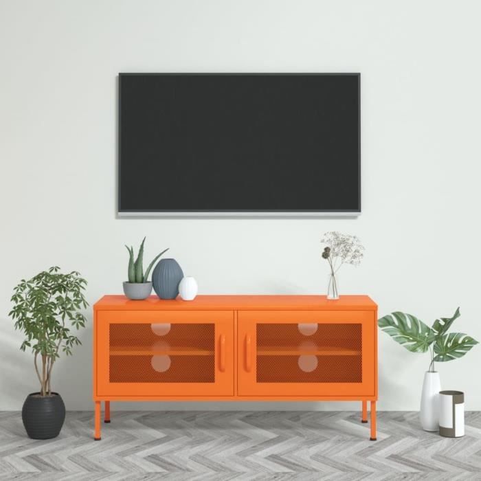 meuble tv orange 105x35x50 cm acier 336237