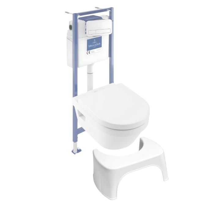 Pack WC sans bride VILLEROY ET BOCH Architectura abattant + bâti-support sol et mur + plaque blanche + Tabouret blanc Pack WC sans bride VILLEROY ET BOCH Architectura abattant + bâti-support sol et mur + plaque blanche + Tabouret blanc