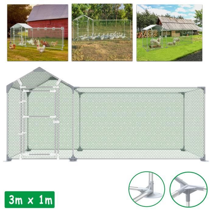 Meilleurs prix pour YRHOME Poulailler 3x1.5m Petit poulailler Enclos pour volailles Poulailler pour poules Enclos pour animaux avec toit PE Argent