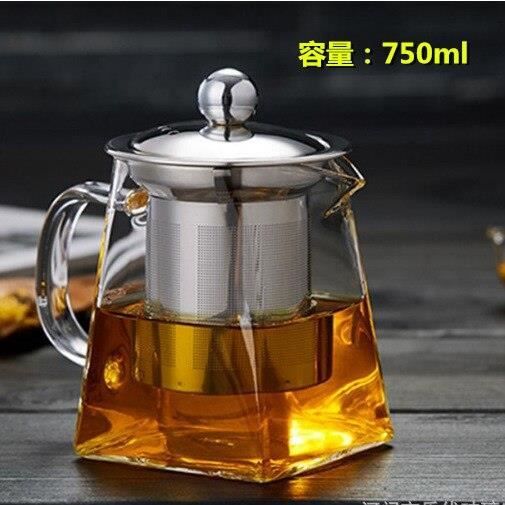 Acheter Théière en verre résistant à la chaleur de 450 ml à 950 ml avec passoire à thé en acier inoxydable, infuseur à fleurs, théière Kung Fu, théière Puer Oolong