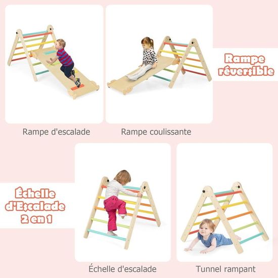 Structure D'Escalade Montessori 7 En 1 - Arche Triangulaire Avec Toboggan - Parcours Motricité Enfant 1 An Et Plus