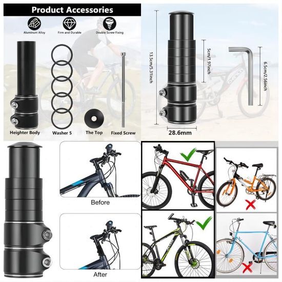 Kit Rallonge De Guidon VTT – Extenseur De Fourche 1 1/8 Pouce, Alu Noir, Neuf
