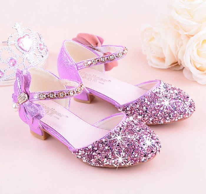 Fille Chaussures de Princesse Talons Hauts Enfants Paillettes