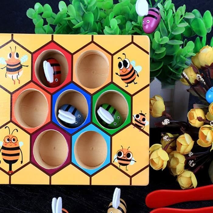 Jeu De Ruche En Bois – Abeilles Et Pinces – Tri Couleurs – Motricité Fine – Apprendre En S'amusant – Cadeau Dès 3 Ans