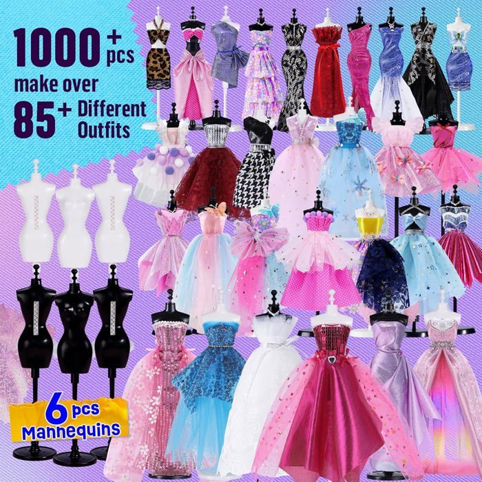 600 pièces – Design de mode fille Kit de bricolage pour enfants Créativité DIY Kit de bricolage et de bricolage Jouet éducatif avec 5 mannequins Cadeaux pour filles 6 7 8 9