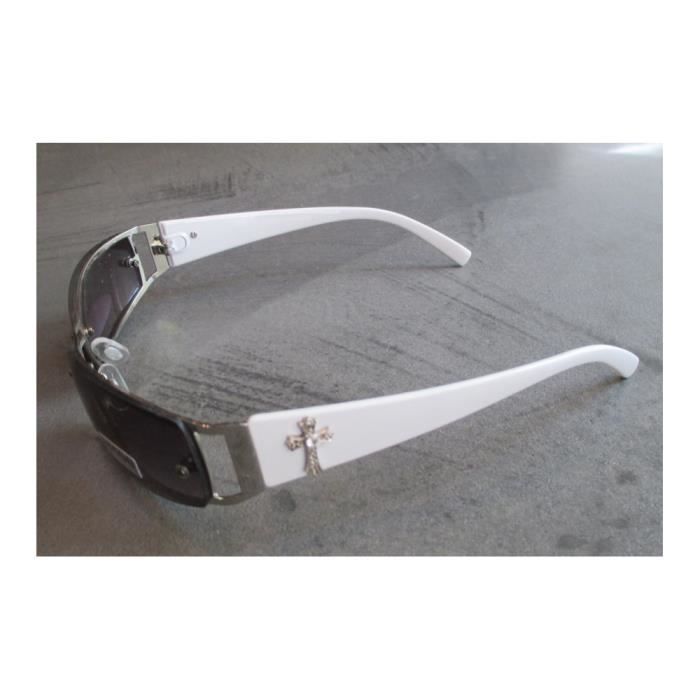 Lunette de soleil croix et branche blanche biker homme rock