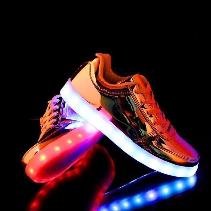 Baskets Hommes led chaussures Femme Lumineuse USB Charge Lumineuses Basket Or