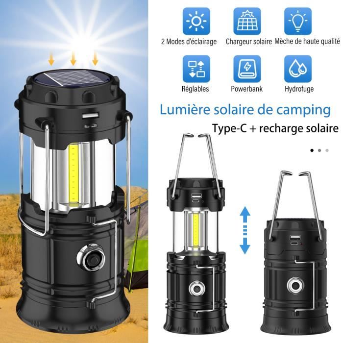 Lampe Solaire Camping Rechargeable,Lampe Torche pour Eclairage Extéieur,Lanterne  Camping Étanche, 3 Méthodes de Charge Camping Pêche - Cdiscount Sport