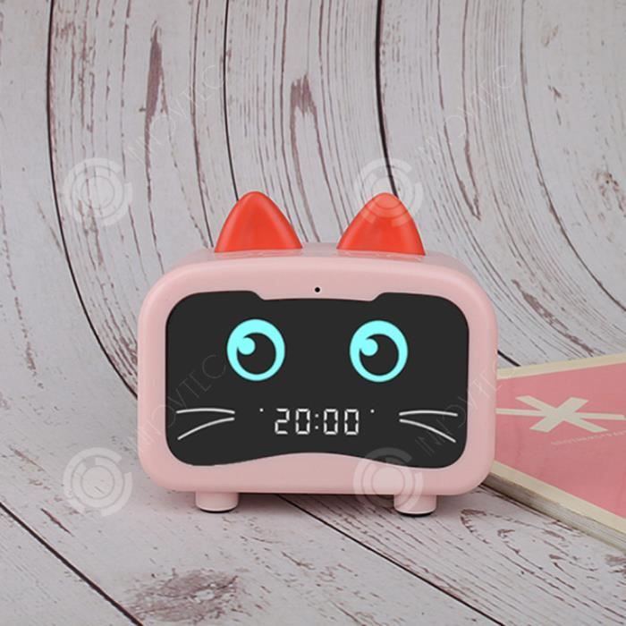 LIU-7542150553645-réveil intelligent avec conception d'oreille de chat  mignon Mini haut-parleur de dessin animé video videoprojecteu