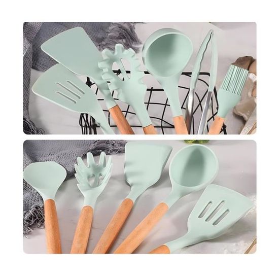 Ustensiles de cuisine silicone 12 pieces, Résistante à Chaleur, avec Manche en Bois, Cuisine Antiadhésive Set, Ensemble de Cuisine avec Pot de Rangement Ustensiles de cuisine silicone 12 pieces, Résistante à Chaleur, avec Manche en Bois, Cuisine Antiadhésive Set, Ensemble de Cuisine avec Pot de Rangement