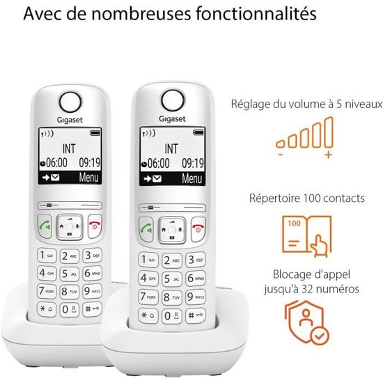 Téléphone fixe sans fil Gigaset A695 Duo - Blanc - Répertoire 100