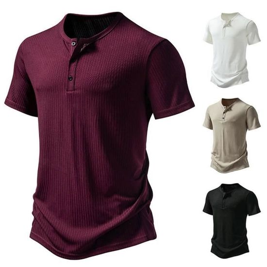 Duohropke Henley T-shirts à Manches Longues Pour Homme - Chemise