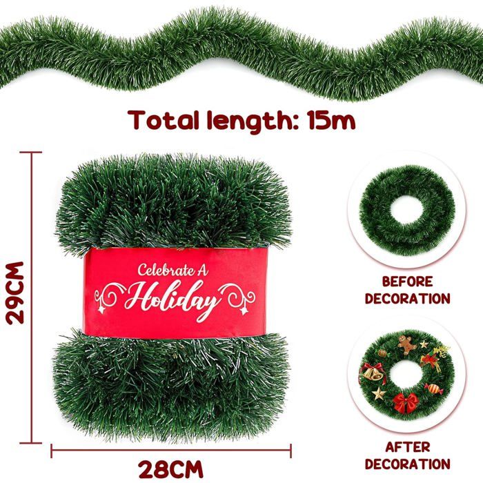 Guirlandes De Noël – Guirlande De Pin Norfolk Artificiel Pour Cheminée Et Escalier, Guirlande De Noël Longue Guirlande De Verdure Synthétique Pour Cheminée, Cheminée, Fenêtre, Escaliers, Décoration