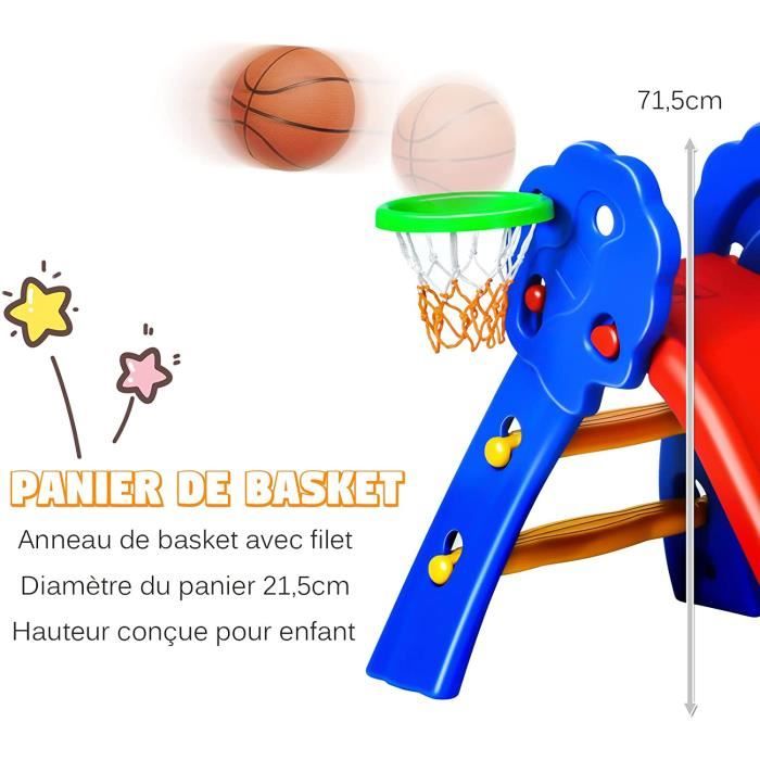 Toboggan 3 en 1 pour Enfants avec Panier de Basket 151 x 76 x 72 CM Toboggan  Pliable pour Bébé avec Basket-ball Rose - Costway