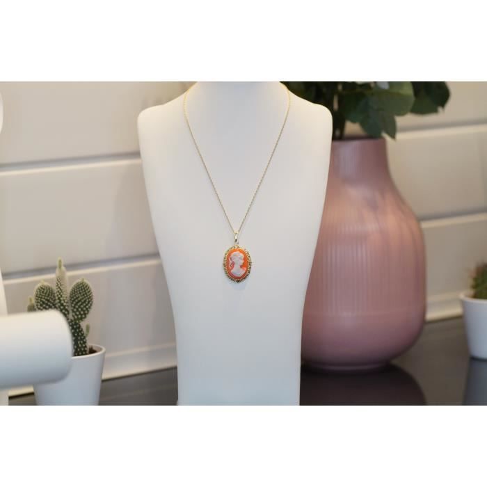 Pendentif Camée Rouge En Plaqué Or 18 Carats - Bijou Femme Élégant Et Classique | Neuf étiqueté