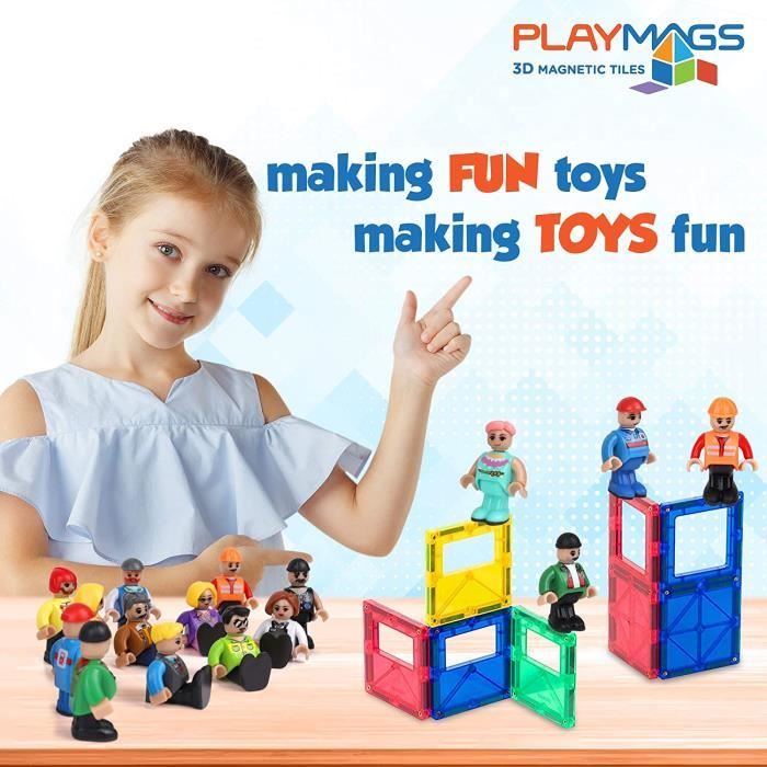 Playmags Ensemble de 15 Figurines-Play People Parfait pour Les tuiles  magnétiques Jouets d'apprentissage STEM Enfants-Pack d'extension  Compatible, 176