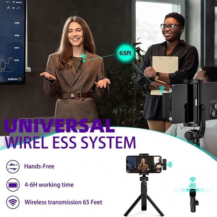Système Micro Youtube Facebook WAVLINK Micro Cravate Sans Fil Pour IPhone/ iPad - Double TX RX, 100m Portée, Réduction Bruit - YouTube, Live Micro Podcast Sans Fil