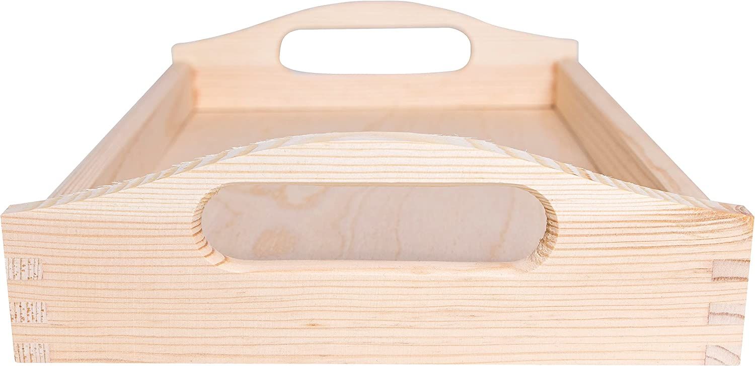 Plateau En Bois Massif Avec 2 Poignées - Dimensions 30x20 Cm, Couleur Bois Clair, Marque MegaCrea DIY