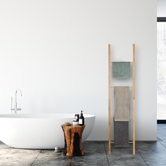 Porte-Serviettes En Bambou 3 Barres - Support Salle De Bain Naturel - 82x42x24 Cm