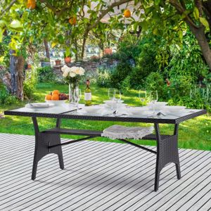 Table De Jardin Rectangulaire VidaXL 160x80x73 Cm - Plateau En Verre Trempé - Structure Métal Noir - Pour 6 Personnes