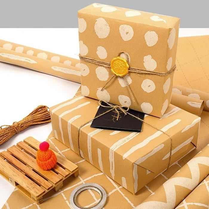 8 Feuilles Papier D'Emballage Cadeau et 4 Rouleaux de Ruban Feuilles  Emballées Kraft Recyclé pour Fêtes Anniversaires Décoration - Cdiscount  Beaux-Arts et Loisirs créatifs