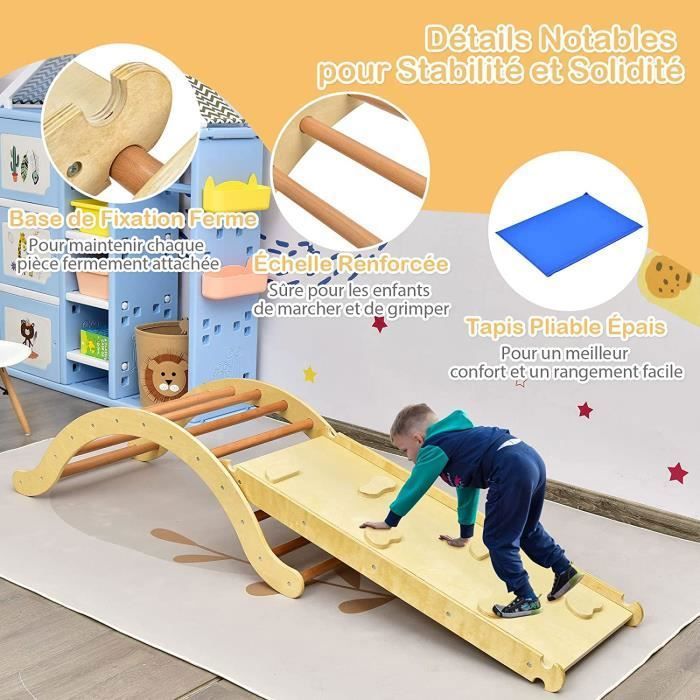 Triangle D'Escalade Pliable DREAMADE Avec Toboggan - Jouet Montessori Bois Naturel