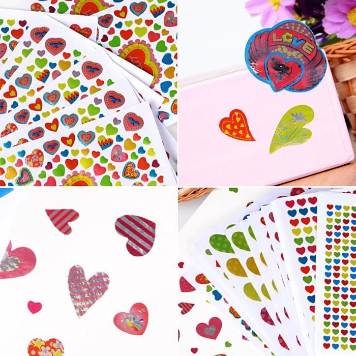 100 Feuilles Gommettes Enfant Autocollant Sticker Motif Coeur Fleur Adhésif  Decoration DIY Calendrier Album Photo Carte d`invitation