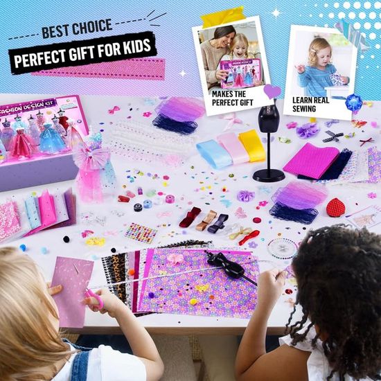 Colmanda Fashion Designer Enfant Cadeau, Activité Manuelle Enfant 8 9 10 11 12 13 Ans Créatifs Fille Bricolage Enfant Kit avec Mannequin Couture Kits de Loisirs, Idee Studio Mode Cadeau Fille