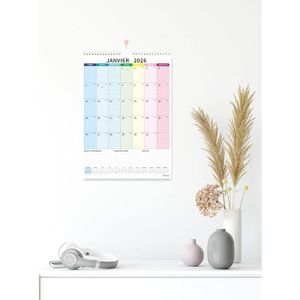 Calendrier Mural 2026 - Janvier à Décembre, Design Fleurs, Planificateur Familial Avec Vacances - 7