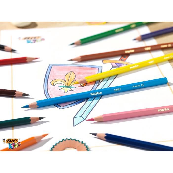 BIC Kids Evolution ECOlutions - Crayons de Couleur Extra-Résistants - Coloris Assortis, Classpack de 144