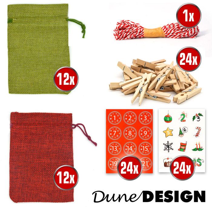 Calendrier De L'Avent Vide à Remplir - 24 Pochettes En Tissu Réutilisables, Kit DIY Avec Cartes En Bois
