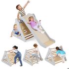 Triangle Montessori d’Escalade DREAMADE 4 en 1 pour Enfant 1 Ans+ avec Toboggan en Bois & Filet d'escalade & Échelle, Gris