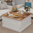 LEMONBEST Table basse carrée en bois 80x80x45 cm avec Rangement caché et plateau relevable à charnières - style Ferme - Bois et Blanc