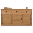 IDIMEX Buffet SAVONA bahut vaisselier commode avec 3 tiroirs et 3 portes coulissantes, en pin massif lasuré brun