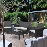 Bigzzia Salon de jardin - Ensemble de 4 meubles de jardin en rotin Noir - comprend 2 fauteuils, 1 canapé double et 1 table Noir