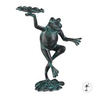 Relaxdays Statue de jardin Grenouille dansante sur un pied fonte fer sculpture figurine de jardin déco, vert - 4052025930141