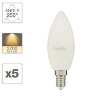 Lot x5 Ampoules LED flamme, culot E14, 5,5W cons. (40 W éq), lumière blanc chaud