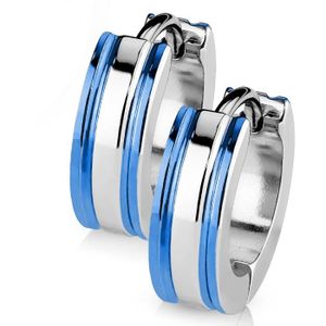 Boucles D'Oreilles Créoles Bleues | Acier Inoxydable | Femme Et Homme | Style Bombé Et Fin