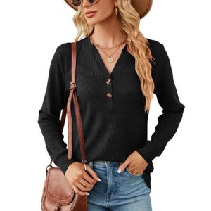 PULL Pull Femme Col V Avec Boutons Casual Pullover Lâch