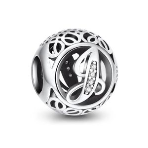 Voroco S925 Argent Sterling Lettre C pendentif perle charm zircon pour collier bracelet