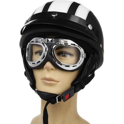 Casque moto bol scooter retro vintage cuir avec lunettes top