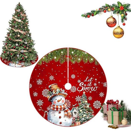 120cm Jupe Sapin De Noël, Couvre Pied Sapin Noel, Arbre De Noel Decoration Joyeux No L D Arbre Tapis Pour Robe Sapin Carreaux Rouges En Lin Style Cossais
