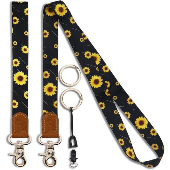 Lanière Porte-Badge Avec Fleurs Violette – Tour De Cou Élégant – Clip Métal Amovible – Pour Badge, Clés, Carte – Idéal Bureau, École