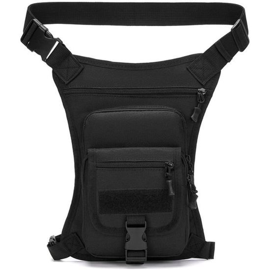 Sac Banane Cuisse Drop Leg Moto - Taille 26x15x7 Cm - Nylon Noir - 3 Poches - Neuf étiqueté