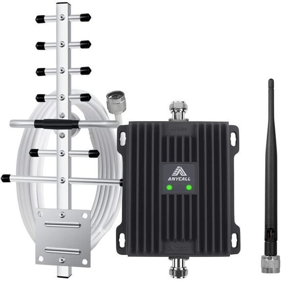 ANYCALL Booster Signal 4G Récepteur 4G Antenne Omnidirectionnelle Kit Amplificateur de Signal Mobile Bande 20/7 Dual Bande 800/2600MHz 70dB 