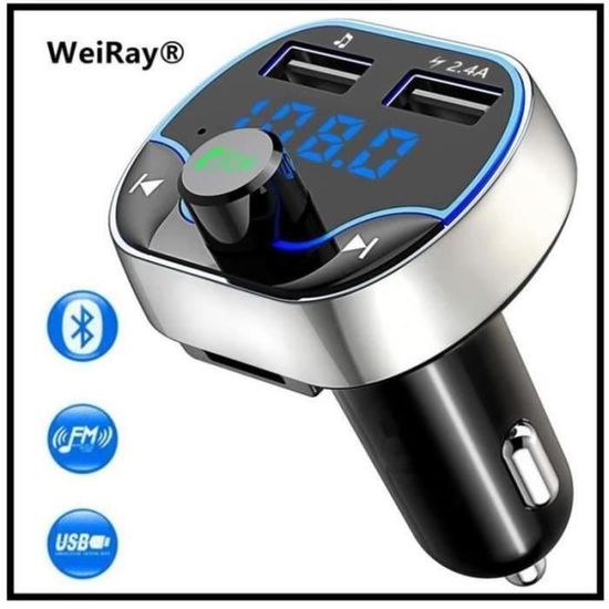 Transmetteur FM Bluetooth 4.2 Pour Voiture - 2 Ports USB, Appels Mains Libres, Lecture MP3 Via Bluetooth/TF Card/USB
