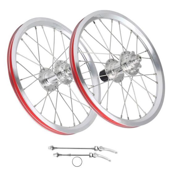 Paire De Roues Carbone 16 Pouces Pour Vélo Pliant - 7 Vitesses, Frein Jante - Noires