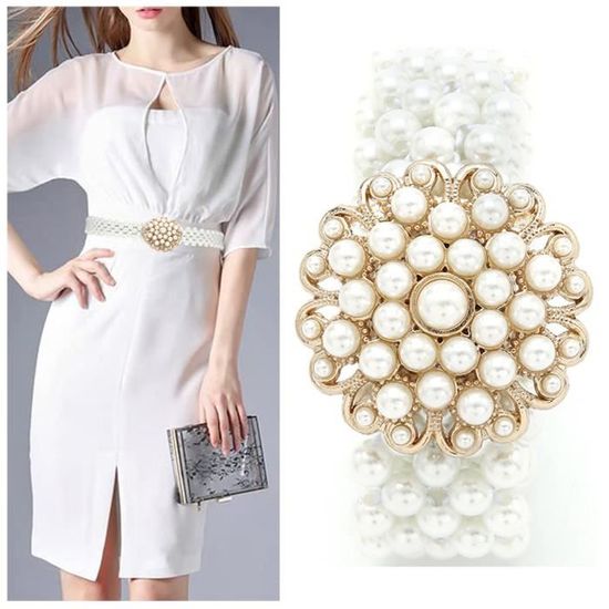 Ceinture Elastique Perle Blanche 3.2cm BIGOOD pour Robe de Mariee Floral Perle Floral Perle Cdiscount Pret a Porter