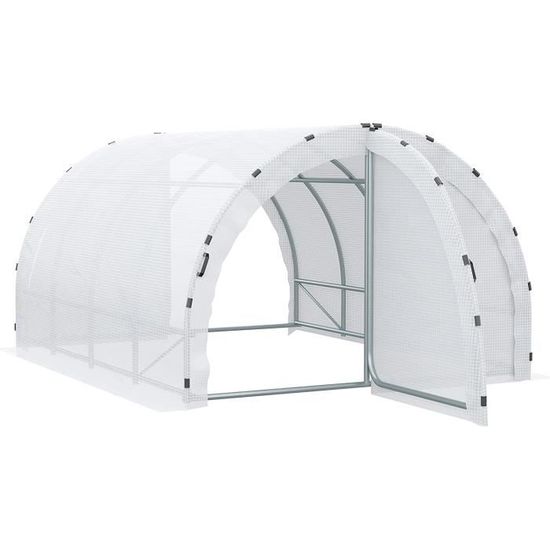Mini Serre Tunnel De Jardin Outsunny 3x1x0.8m - Bâche PE Anti-UV, 3 Fenêtres Zip, Acier - Pour Tomates, Légumes - 2